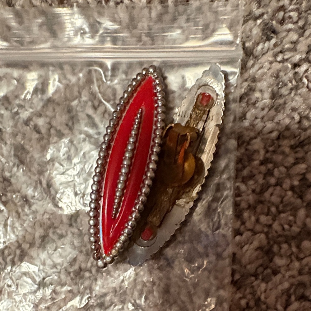 Vintage Red and Silver earrings? shoe clips?